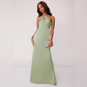 NWT | BARBIE™ X AZAZIE Keyhole Halter Stretch Satin Sheath Bridesmaid Dress